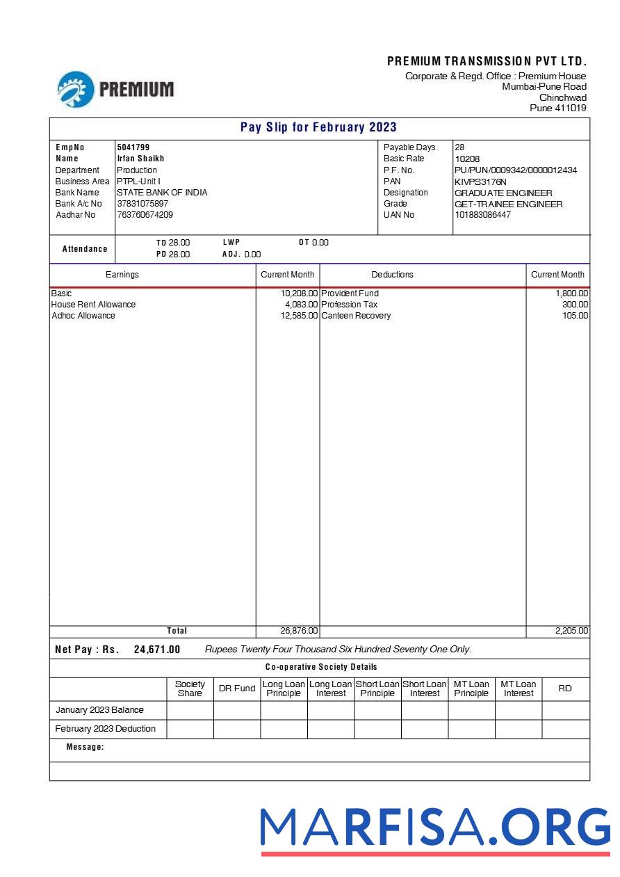 Blank Premium Transmission payslip template